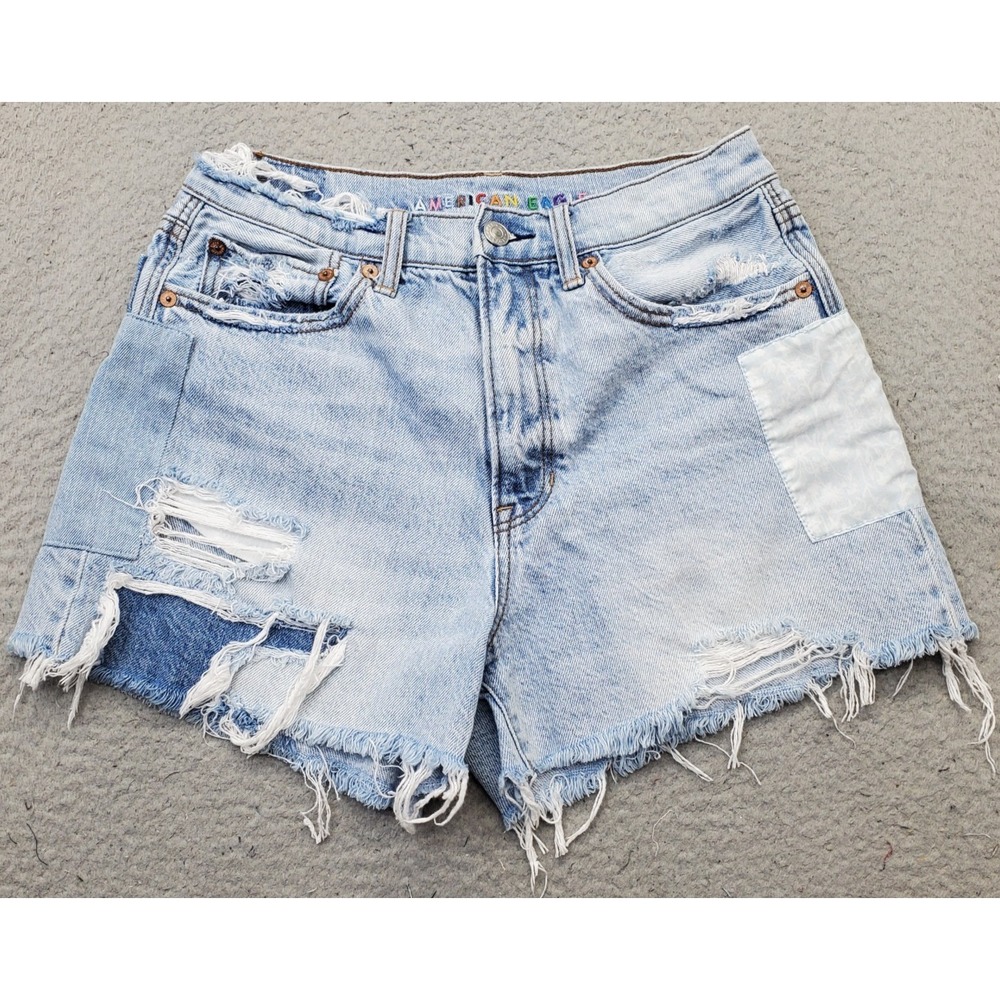 American Eagle 90's Boyfriend Shorts Womens 6 Blue Denim Highest Rise Distressed